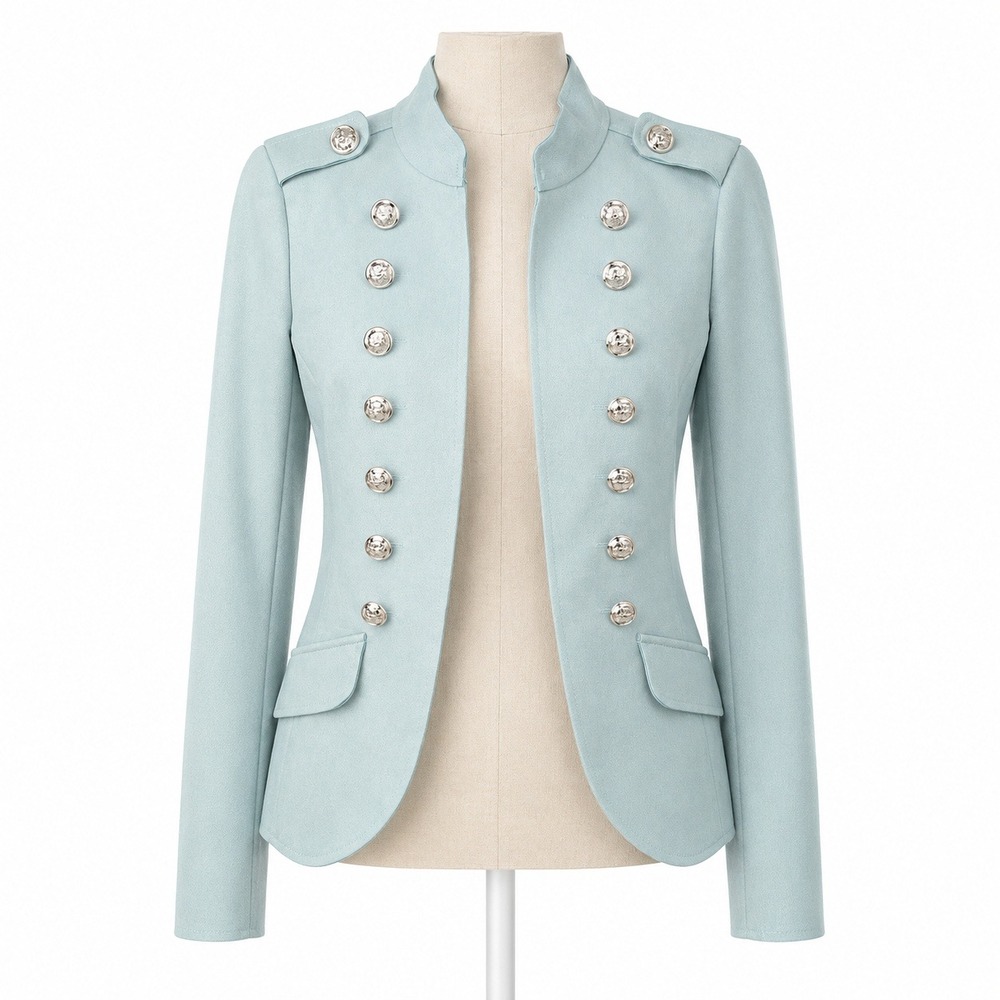 Y2K Faux Suede Marching Band Jacket Size S Blue Military Drummer Preppy Regency